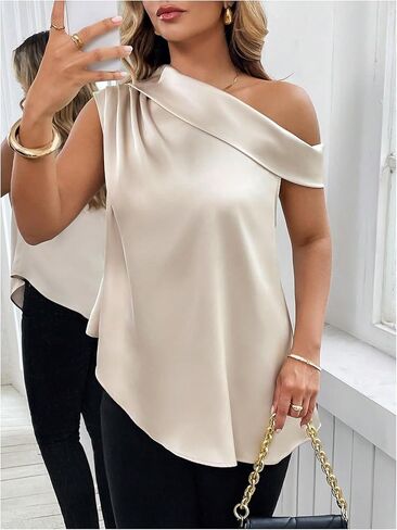 Floerns Women's Plus Size Elegant Blouse Asymmetrical Neck Dressy Casual Satin Shirts in Saudi Arabia