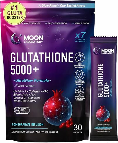 Liposomal Glutathione 5000mg Powder Drink – 7 Antioxidants Complex with Urolithin A, NAC, ALA, Resveratrol, Manjistha & Collagen – Skin Brightening, Anti-Aging, Detox, Hydration – 30 Sachets in Saudi Arabia