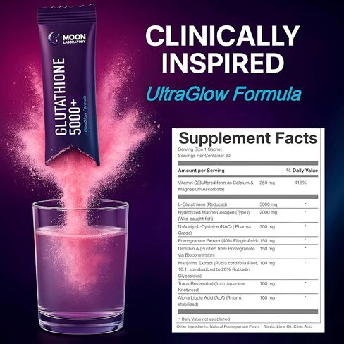 Liposomal Glutathione 5000mg Powder Drink – 7 Antioxidants Complex with Urolithin A, NAC, ALA, Resveratrol, Manjistha & Collagen – Skin Brightening, Anti-Aging, Detox, Hydration – 30 Sachets in Saudi Arabia