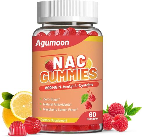 Agumoon NAC Gummies 800mg، مكمل NAC N-Acetyl Cysteine، مكمل مضاد للأكسدة، دعم المناعة للبالغين والأطفال، خالي من السكر - 60 علكة نباتية in Saudi Arabia