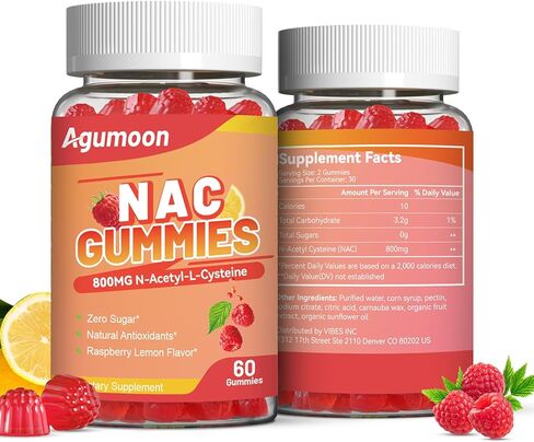 Agumoon NAC Gummies 800mg، مكمل NAC N-Acetyl Cysteine، مكمل مضاد للأكسدة، دعم المناعة للبالغين والأطفال، خالي من السكر - 60 علكة نباتية in Saudi Arabia