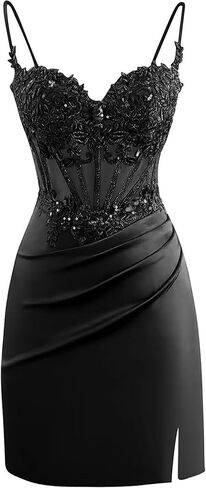 INEWER Lace Appliques Homecoming Dresses 2026 Short for Teens Corset Pleated Satin Bodycon Cocktail Party Gown with Slit in Kuwait