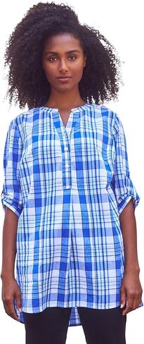 Ellos Women's Plus Size Striped Henley Tunic Oversized Long Top Wear with Leggings in Saudi Arabia