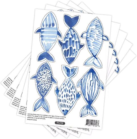 LIWO 30 قطعة مرسومة باليد بألوان مائية أسماك تحت الماء ملصقات جدارية مقاومة للماء قابلة للتقشير والعصا، ملصق جداري، أسماك زرقاء محيطية للصبي، غرفة الأطفال، غرفة الأطفال، غرفة الأطفال، ديكور الحمام in Kuwait