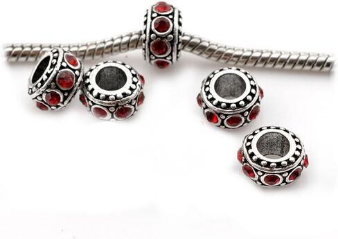 Sexy Sparkles Five (5) january Birthstone Dark Red Rhinestone Spacer Beads for Snake Chain Charm Bracelet in Saudi Arabia