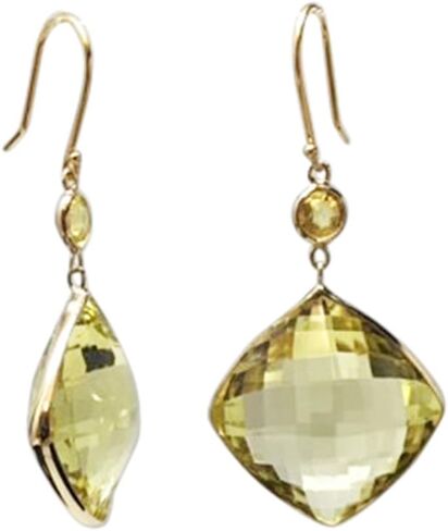 Gem Stone King 14K Yellow Gold Lemon Quartz Cushion 18mm with Round Sapphire 4mm in Saudi Arabia