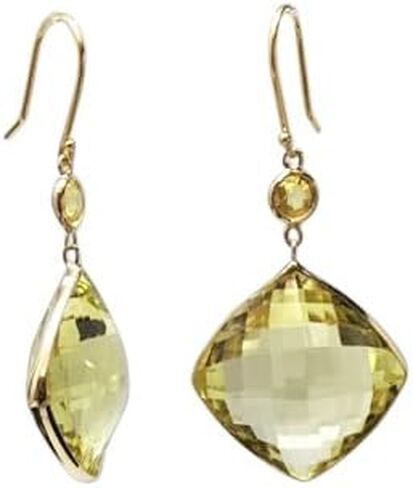 Gem Stone King 14K Yellow Gold Lemon Quartz Cushion 18mm with Round Sapphire 4mm in Saudi Arabia