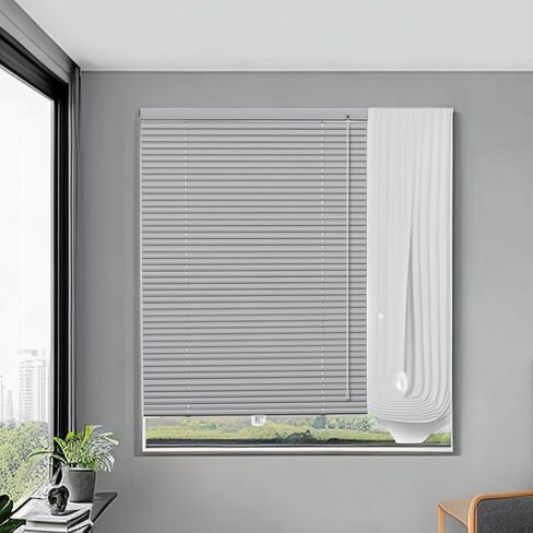 Cordless Mini Blinds for Windows 1" Aluminum Horizontal Venetian Blinds,Custom Size Blinds & Shades for Home Office Bathroom French Door Windows Room Darkening Blinds.Silver Grey,23"W x 56"H in Saudi Arabia