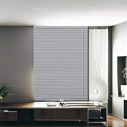 Cordless Mini Blinds for Windows 1" Aluminum Horizontal Venetian Blinds,Custom Size Blinds & Shades for Home Office Bathroom French Door Windows Room Darkening Blinds.Silver Grey,23"W x 56"H in Saudi Arabia