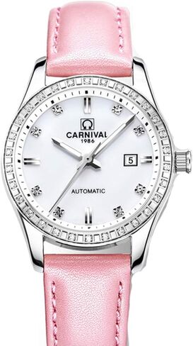 MASTOP Women's Luxury Waterproof Luminous Calendar Diamond Automatic Self-Wind Mechanical Casual Leather Watch in Saudi Arabia