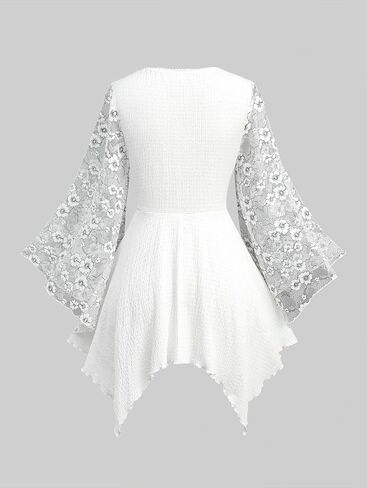 ROSE GAL Plus Size Renaissance Fairy Shirt for Women Lace Bell Sleeves Keyhole Handkerchie Top in Saudi Arabia
