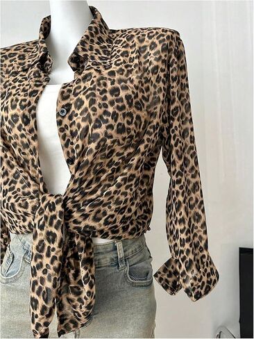 SweatyRocks Women's Leopard Print Button Down Shirts Dressy Casual Long Sleeve Blouses in Saudi Arabia