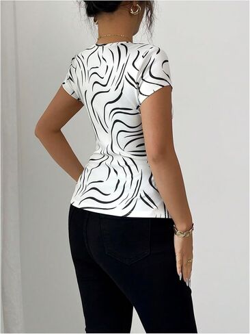 Floerns Women's Elegant Short Sleeve Blouses Wrap V Neck Ruched Dressy Casual Tops in Saudi Arabia