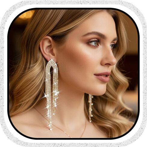 Lorealri Gold Rhinestone Dangle Earrings Elegant Sparkly Formal Long Chain Crystal Chandelier Earring Wedding Banquet Ear Jewelry for Women in Saudi Arabia