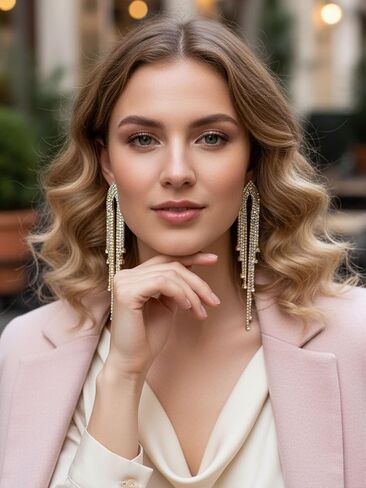 Lorealri Gold Rhinestone Dangle Earrings Elegant Sparkly Formal Long Chain Crystal Chandelier Earring Wedding Banquet Ear Jewelry for Women in Saudi Arabia