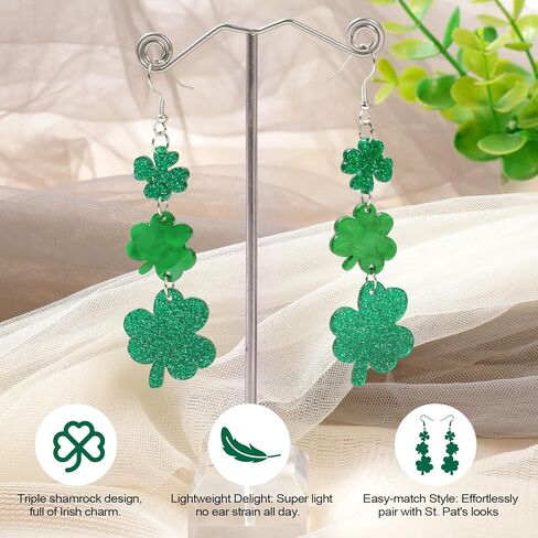 Hamiutci St Patricks Day Earrings, St Patrick's Day Shamrock Earrings for Women, Irish Green Clover Dangle Earrings Saint Patricks Day Accessories Acrylic Good Luck Earrings in Saudi Arabia