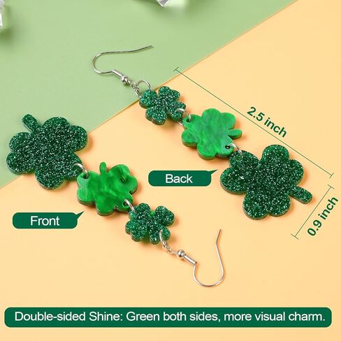 Hamiutci St Patricks Day Earrings, St Patrick's Day Shamrock Earrings for Women, Irish Green Clover Dangle Earrings Saint Patricks Day Accessories Acrylic Good Luck Earrings in Saudi Arabia