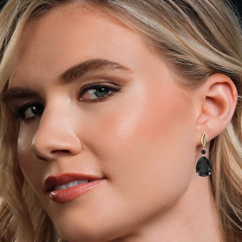 Gem Stone King 20.38 Cttw Black Onyx Drop Dangle Earrings For Women | 925 Silver and 10K Yellow Gold | Gemstone December Birthstone | Pear Shape 18X13MM and Cushion 4MM in Saudi Arabia