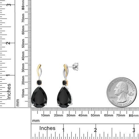 Gem Stone King 20.38 Cttw Black Onyx Drop Dangle Earrings For Women | 925 Silver and 10K Yellow Gold | Gemstone December Birthstone | Pear Shape 18X13MM and Cushion 4MM in Saudi Arabia