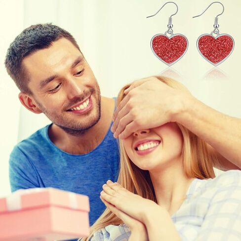 6 أزواج من أقراط عيد الحب من Hicarer أقراط على شكل قلب من حجر الراين وخطاف على شكل قلب للنساء هدايا عيد الحب in Saudi Arabia