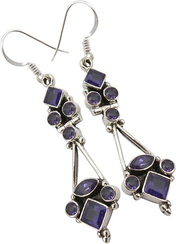 SilverStarJewel 4 x 4, 3 x 3, 3 x 6, 5 x 5 mm Iolite Earrings 2.1" 925 Sterling Silver in Saudi Arabia