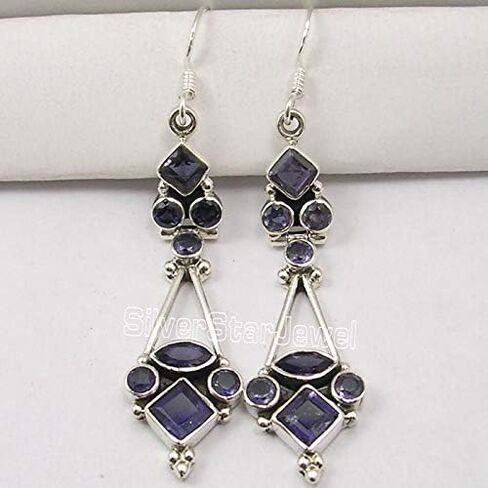 SilverStarJewel 4 x 4, 3 x 3, 3 x 6, 5 x 5 mm Iolite Earrings 2.1" 925 Sterling Silver in Saudi Arabia