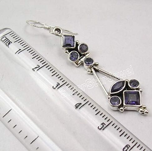 SilverStarJewel 4 x 4, 3 x 3, 3 x 6, 5 x 5 mm Iolite Earrings 2.1" 925 Sterling Silver in Saudi Arabia