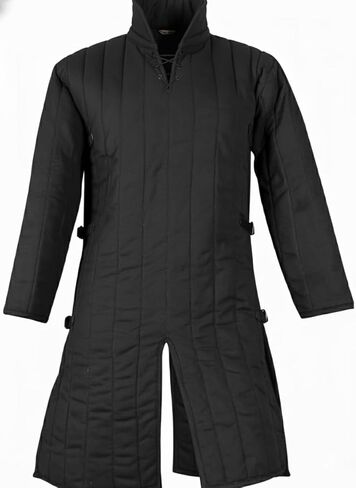 AnNafi® Thick Padded Full Sleeves Gambeson Coat Aketon Jacket Armor, Black Cotton Fabric in Saudi Arabia