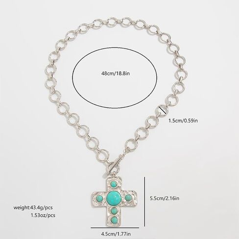 DZSYJKTM Large Chunky Gold Cross Turquoise Pendant Thick Paperclip Chain Choker Necklaces for Women, Vintage Silver Black OT Buckle Necklace Party Jewelry Gift in Saudi Arabia