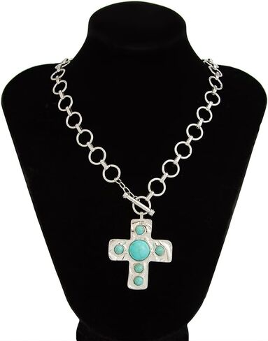 DZSYJKTM Large Chunky Gold Cross Turquoise Pendant Thick Paperclip Chain Choker Necklaces for Women, Vintage Silver Black OT Buckle Necklace Party Jewelry Gift in Saudi Arabia