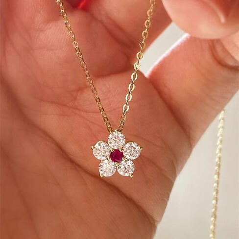 Flower Pendant Necklace for Women 14K Gold Plated Cubic Zirconia Choker Necklace Adjustable Fashion Trendy Dainty Simple Minimalism Rhinestone Jewelry Gift for Prom Wedding Brides in Saudi Arabia