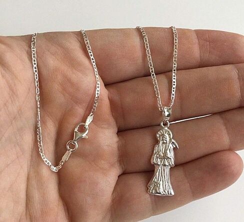925 STERLING SILVER GRIM REAPER NECKLACE 18" LONG/925 PLATA CADENA DE LA SANTA MUERTE 18" LARGO -32x10mm in Saudi Arabia