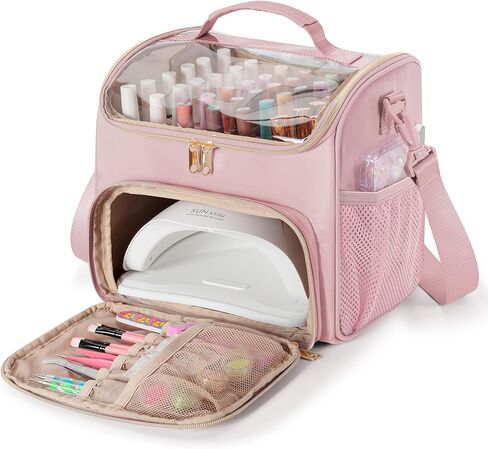 Prokva Nail Polish Organizer Bag Holds 42 Bottles(15ml/0.5 fl.oz), Double Layer Nail Storage Case for Gel Polish and Manicure Tools, Travel Nail Bag, Pink in Saudi Arabia
