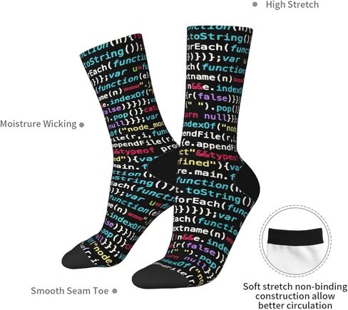 Coding Programmer Nerd Geek Script Code Socks For Women Men Soft Novelty Crew Socks Athletic Socks Funny Crazy Dress Socks in Saudi Arabia