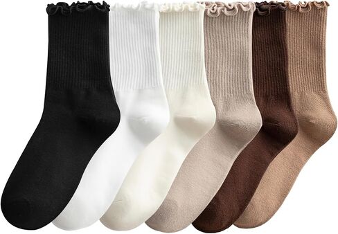 6 Pairs Frilly Ruffle Socks Woman - Ruffle Ankle Crew Socks Casual Cute Girl Ruffle Socks Breathable Cool in Saudi Arabia