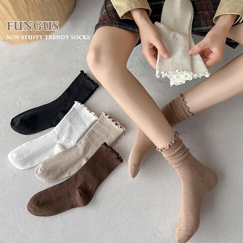 6 Pairs Frilly Ruffle Socks Woman - Ruffle Ankle Crew Socks Casual Cute Girl Ruffle Socks Breathable Cool in Saudi Arabia