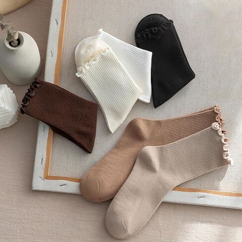 6 Pairs Frilly Ruffle Socks Woman - Ruffle Ankle Crew Socks Casual Cute Girl Ruffle Socks Breathable Cool in Saudi Arabia