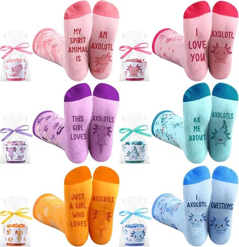 Bonuci 6 Pairs Valentine's Day Gifts Axolotl Gifts Socks Valentines Cupcake Socks for Birthday Galentines Day Party Favors in Saudi Arabia