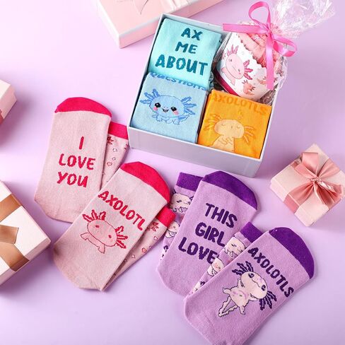 Bonuci 6 Pairs Valentine's Day Gifts Axolotl Gifts Socks Valentines Cupcake Socks for Birthday Galentines Day Party Favors in Saudi Arabia