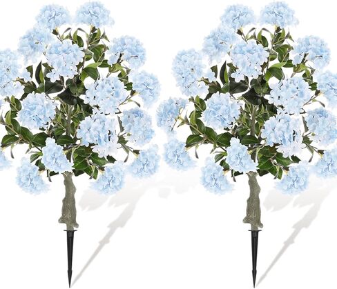 Lunmon 2 Pack Artificial Hydrangea Flowers Trees with Spikes, Faux Hydrangea Bushes Outdoor Plant Realistic Fake Flower for Outdoor Planter Home Wedding Garden Patio Yard Decor-24Inch in High(Pink) in Saudi Arabia