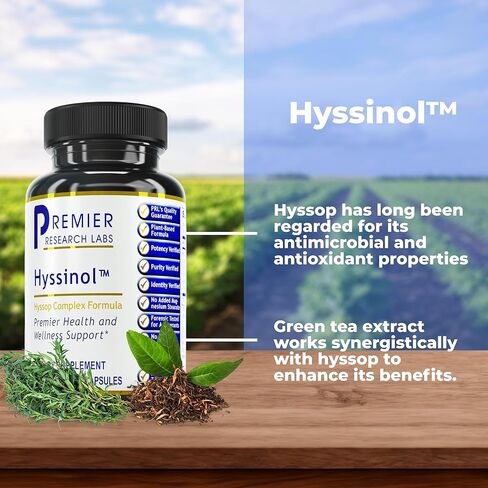 Premier Research Labs Hyssinol - Hyssop Herb, Hyssop Capsules, Organic Hyssop Dry Herb, Dietary Supplement with Green Tea, Antioxidant Support - 60 Vegetarian Capsules in Saudi Arabia