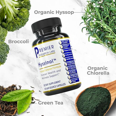 Premier Research Labs Hyssinol - Hyssop Herb, Hyssop Capsules, Organic Hyssop Dry Herb, Dietary Supplement with Green Tea, Antioxidant Support - 60 Vegetarian Capsules in Saudi Arabia