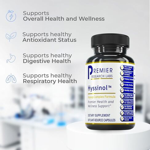 Premier Research Labs Hyssinol - Hyssop Herb, Hyssop Capsules, Organic Hyssop Dry Herb, Dietary Supplement with Green Tea, Antioxidant Support - 60 Vegetarian Capsules in Saudi Arabia