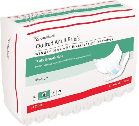 Cardinal Health Wings Ultra Quilted Adult Brief, Extra Heavy Absorbency, XL (59" to 64" Waist), Beige - Replaces Item #S 68685, 6860010, 6860010Dp, 55Bphxl620 (60 Per Case) in Saudi Arabia