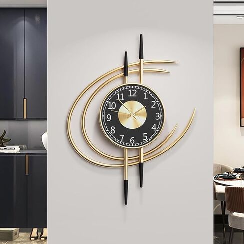 QHENS Large Wall Clocks for Living Room, Modern Wall Clock Black Gold Battery Operated 21"x16", Decorative ＆ Easy to Read, Silent Non-Ticking, for Bedroom, Office in Saudi Arabia