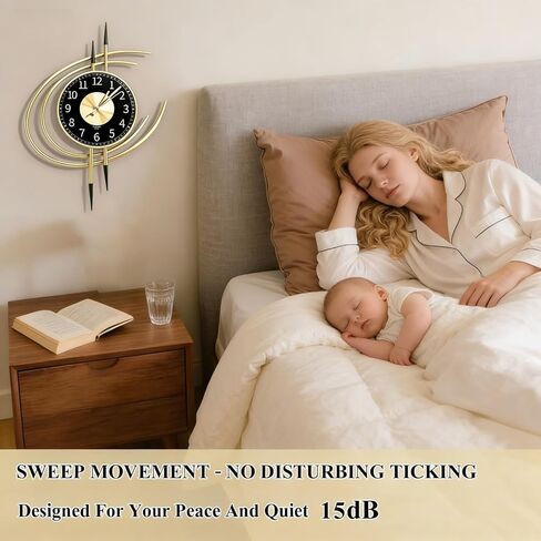 QHENS Large Wall Clocks for Living Room, Modern Wall Clock Black Gold Battery Operated 21"x16", Decorative ＆ Easy to Read, Silent Non-Ticking, for Bedroom, Office in Saudi Arabia