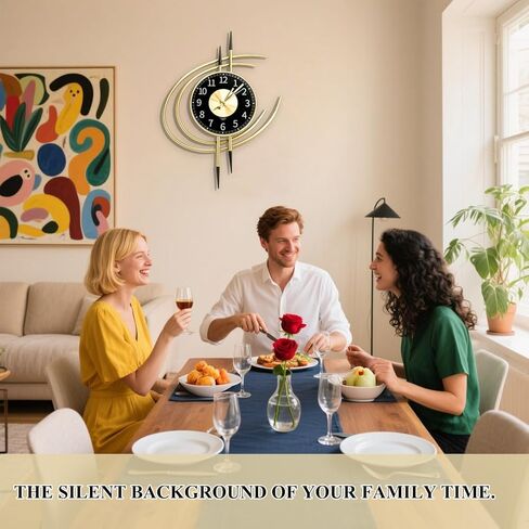 QHENS Large Wall Clocks for Living Room, Modern Wall Clock Black Gold Battery Operated 21"x16", Decorative ＆ Easy to Read, Silent Non-Ticking, for Bedroom, Office in Saudi Arabia