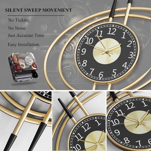 QHENS Large Wall Clocks for Living Room, Modern Wall Clock Black Gold Battery Operated 21"x16", Decorative ＆ Easy to Read, Silent Non-Ticking, for Bedroom, Office in Saudi Arabia