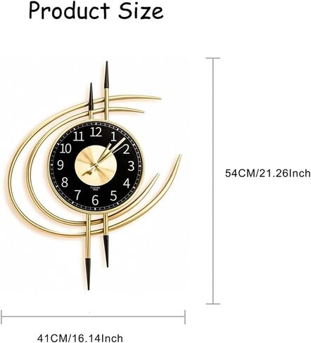 QHENS Large Wall Clocks for Living Room, Modern Wall Clock Black Gold Battery Operated 21"x16", Decorative ＆ Easy to Read, Silent Non-Ticking, for Bedroom, Office in Saudi Arabia