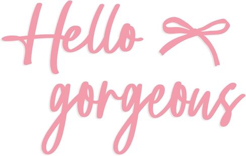 Oubasa Hello Gorgeous with Bow Signs, Small Pink Metal Lettters Wall Art Decor Minimalist Decoration, Metal Hello Gorgeous Sign for Bathroom Office Bedroom Bathroom Home Decor in Saudi Arabia